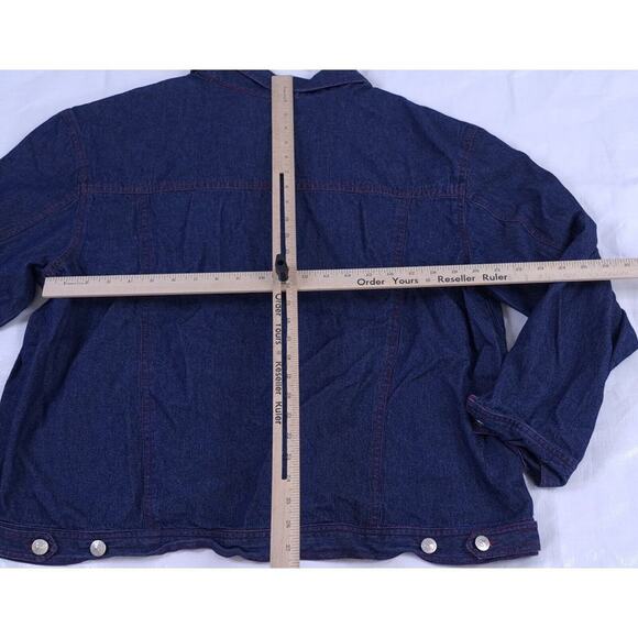 Vintage Carolina Blues Jean Jacket Plus Size 22 Lt Weight Denim Red Thread Trim - Picture 3 of 7